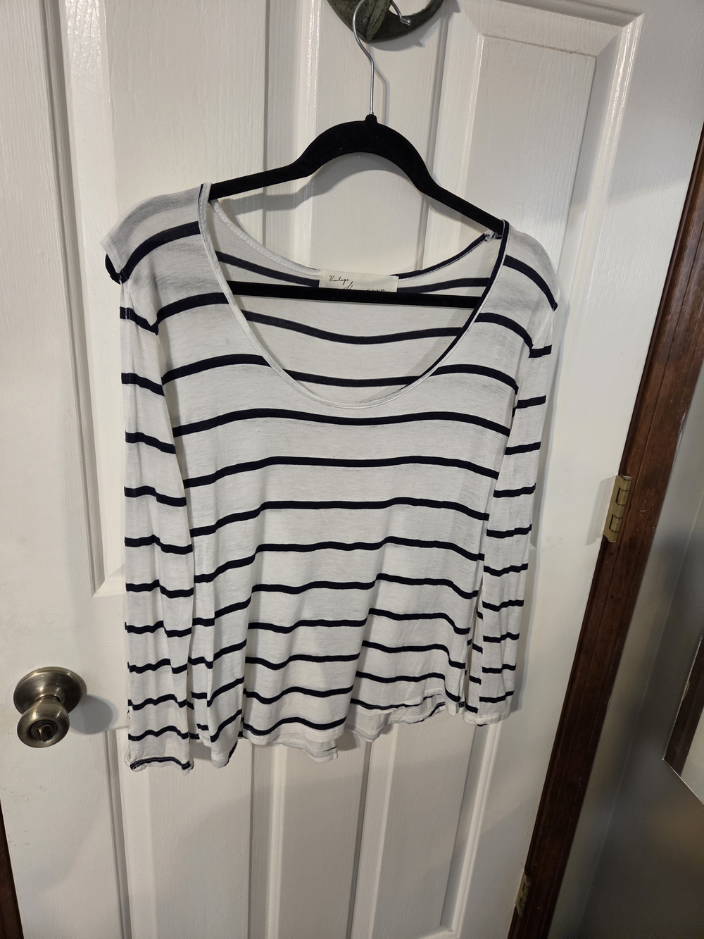 Vintage Havana White and Navy Striped Scoop Neck Long Sleeve Tee
